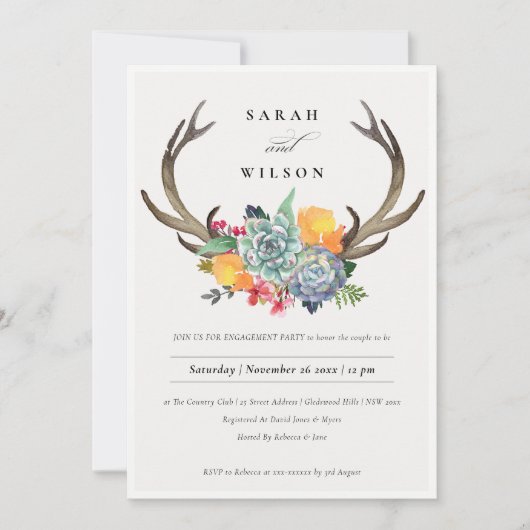 FLORAL SUCCULENT ANTLER BOHEMIAN ALLURE VERLOVING KAART (Voorkant)