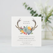 FLORAL SUCCULENT ANTLER BOHEMIAN BRIDAL LUNCHEON KAART (Staand voorkant)
