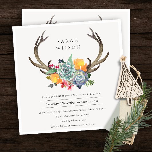 FLORAL SUCCULENT ANTLER BOHEMIAN BRIDAL LUNCHEON KAART