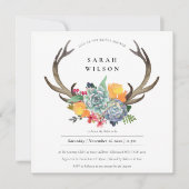 FLORAL SUCCULENT ANTLER BOHEMIAN VRIJGEZELLENFEEST KAART (Voorkant)