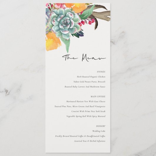 FLORAL SUCCULENT ANTLER BOHEMIAN WATERVERF MENU (Voorkant)
