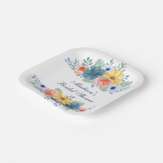 Floral Succulent Macaron Vrijgezellenfeest Papieren Bordje (Gebogen)