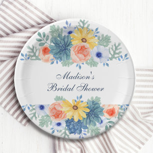 Floral Succulent Macaron Vrijgezellenfeest Papieren Bordje