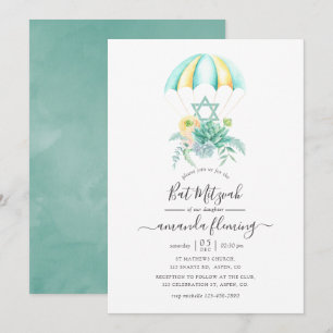Floral Succulents Bouquet Parachute Bat Mitzvah Kaart