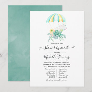 Floral Succulents Parachute Baby shower per mail Kaart