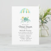 Floral Succulents Parachute Virtual Baby shower Kaart (Staand voorkant)