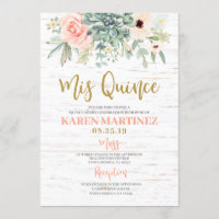 Floral Succulents Quinceañera uitnodiging