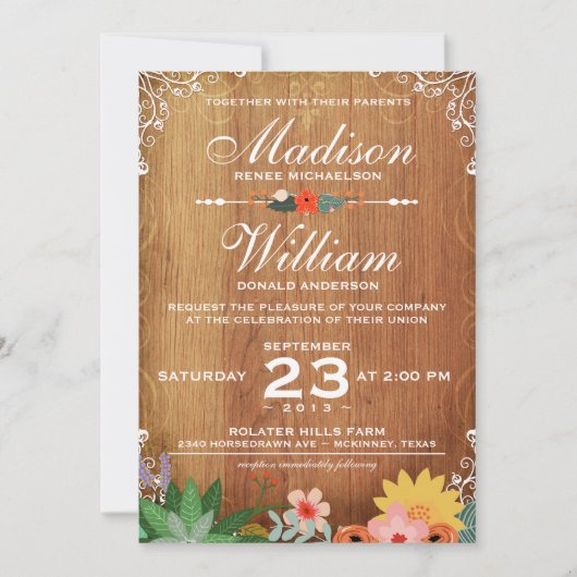 Floral Succulents Rustic Wedding Invitation Kaart (Voorkant)