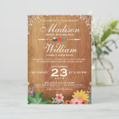 Floral Succulents Rustic Wedding Invitation Kaart (Staand voorkant)