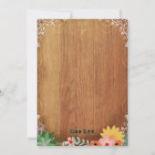 Floral Succulents Rustic Wedding Invitation Kaart (Achterkant)