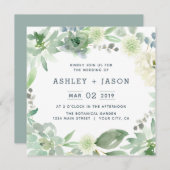 Floral Succulents Square Wedding Invitation Kaart (Voorkant / Achterkant)
