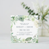 Floral Succulents Square Wedding Invitation Kaart (Staand voorkant)