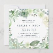 Floral Succulents Square Wedding Invitation Kaart (Voorkant)