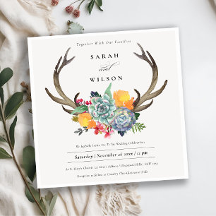 FLORAL SUCCULTION ANTLER BOHEMIAN ALLURE WEDING KAART