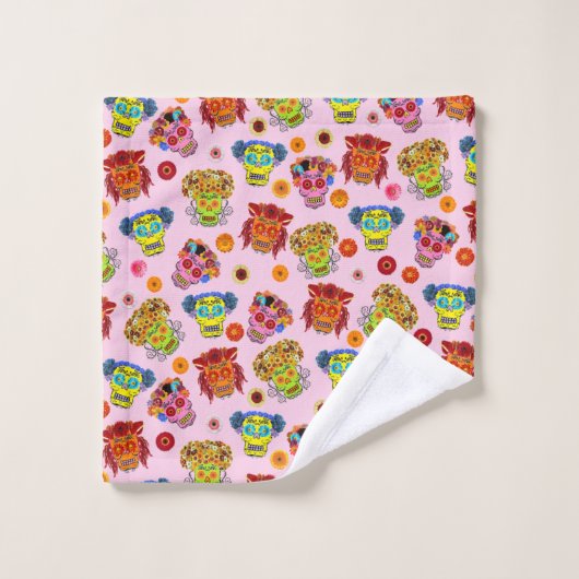 Floral Sugar Skull Bad Handdoek (Wasdoekje)