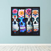 Floral Sugar Skull  Canvas Afdruk (Insitu (Houten vloer))