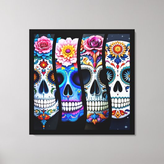 Floral Sugar Skull Canvas Afdruk (Voorkant)