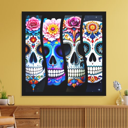 Floral Sugar Skull  Canvas Afdruk (Insitu (Woonkamer))