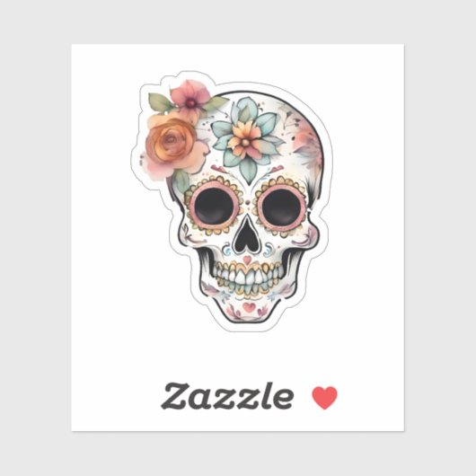 Floral Sugar Skull Celebration Sticker (Vel)