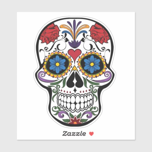 Floral Sugar Skull Custom-Cut Vinyl Sticker (Vel)