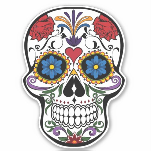 Floral Sugar Skull Custom-Cut Vinyl Sticker (Voorkant)