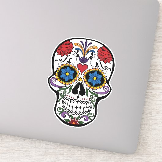 Floral Sugar Skull Custom-Cut Vinyl Sticker (Detail)
