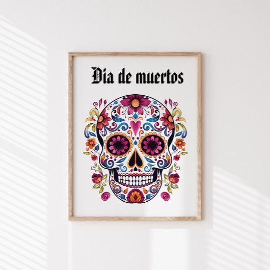 Floral Sugar Skull, Dag van het dode glanzende Pos Perfect Poster