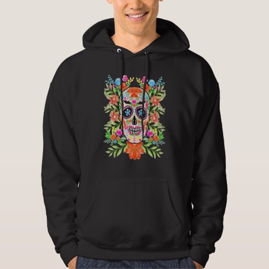 Floral Sugar Skull Day Dia de los Muertos Hoodie (Voorkant)