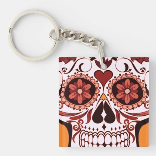 Floral Sugar Skull Day of the Dead Art Sleutelhanger (Voorkant)
