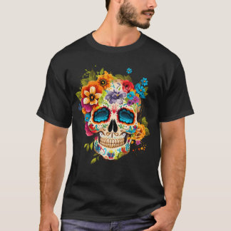 Floral Sugar Skull Day Of The Dead Dia De Los Muer T-shirt