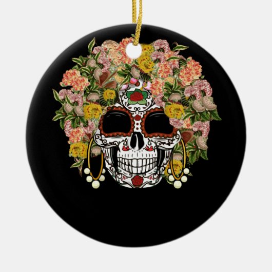 Floral Sugar Skull Day of the Dead Dia De Muertos Keramisch Ornament (Voorkant)