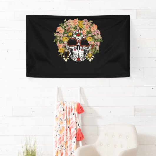 Floral Sugar Skull Day of the Dead Dia De Muertos Spandoek (Insitu)