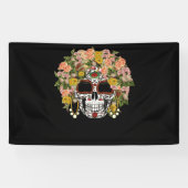 Floral Sugar Skull Day of the Dead Dia De Muertos Spandoek (Horizontaal)