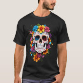 Floral Sugar Skull Day of the Dead Dia de Muertos T-shirt (Voorkant)