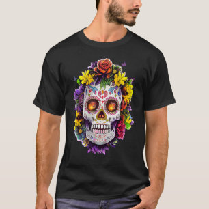 Floral Sugar Skull Day of the Dead Dia De Muertos T-shirt