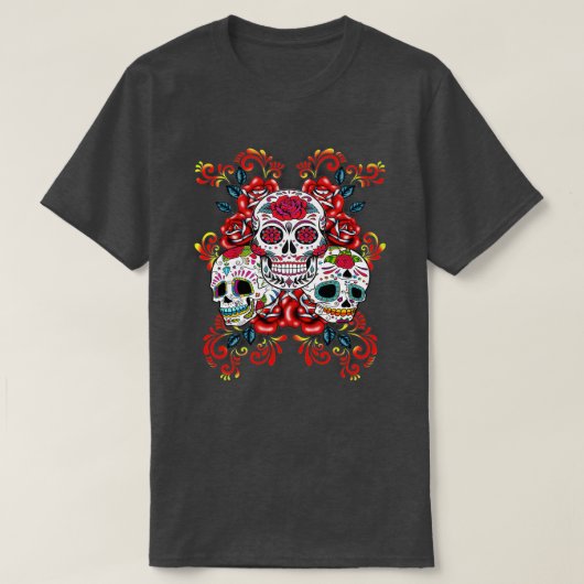Floral Sugar Skull Day of the Dead Dia De Muertos T-shirt (Design voorkant)