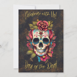 Floral Sugar Skull Day of the Dead Engels Kaart