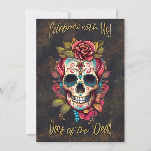 Floral Sugar Skull Day of the Dead Engels Kaart (Voorkant)