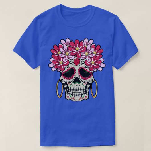 Floral Sugar Skull Dead Day Flowers Bone Skeleton T-shirt (Design voorkant)