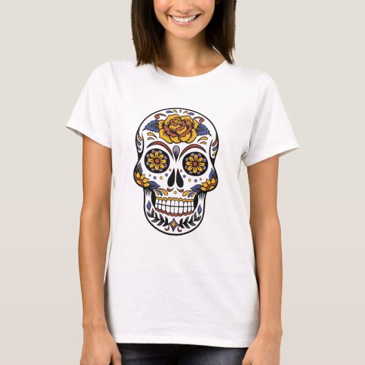 "Floral Sugar Skull - Día de los Muertos Art T-shirt (Voorkant)