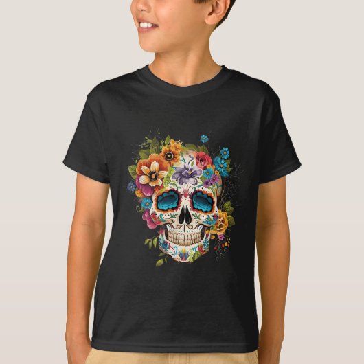Floral Sugar Skull Dia De Los Muertos Gothic Day O T-shirt (Voorkant)
