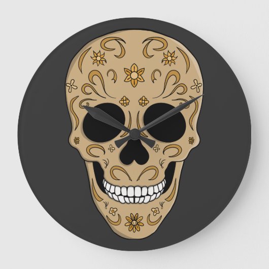 Floral Sugar Skull Dia de los Muertos Grote Klok (Voorkant)