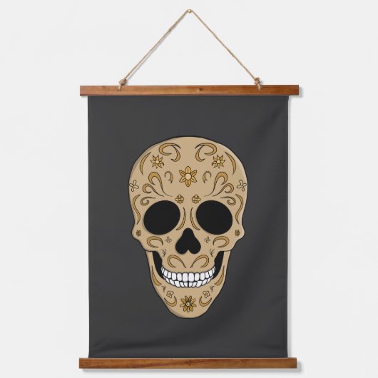 Floral Sugar Skull Dia de los Muertos Hangend Wandkleed (Voorkant)