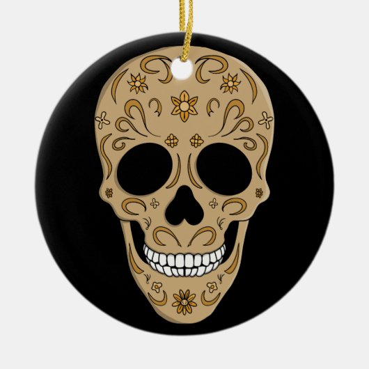 Floral Sugar Skull Dia de los Muertos Keramisch Ornament (Voorkant)