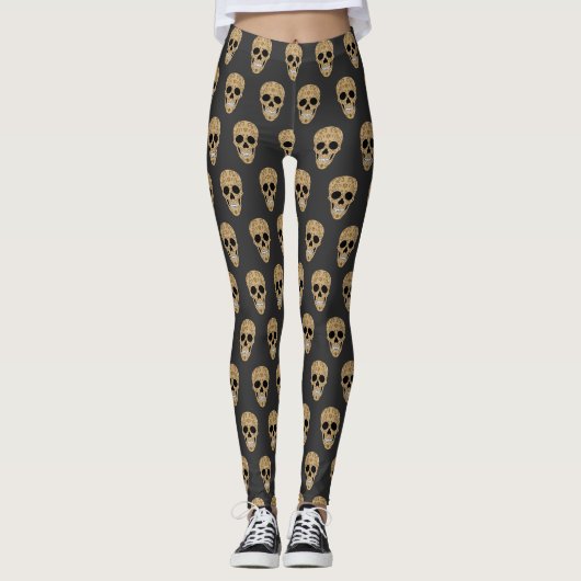 Floral Sugar Skull Dia de los Muertos Leggings (Voorkant)