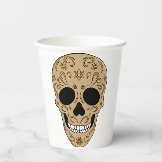 Floral Sugar Skull Dia de los Muertos Papieren Bekers (Voorkant)