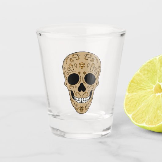 Floral Sugar Skull Dia de los Muertos Shot Glas (Voorkant)