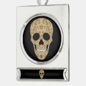 Floral Sugar Skull Dia de los Muertos Verzilverd Banner Ornament (Links)