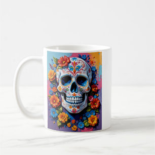 Floral Sugar Skull Fiesta Art T Shirt Koffiemok