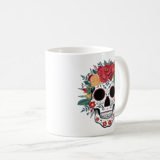 Floral Sugar Skull Koffiemok (Voorkant rechts)